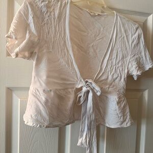 La Hearts White Tie-Front Blouse